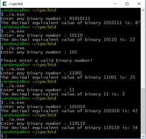 Binary to Decimal C Program